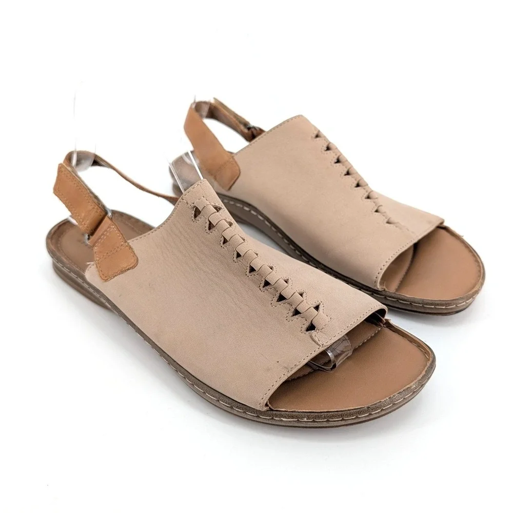 Clarks Artisan Leather Sarla Forte Slingback Sandals Whipstitch Taupe Womens 9 M